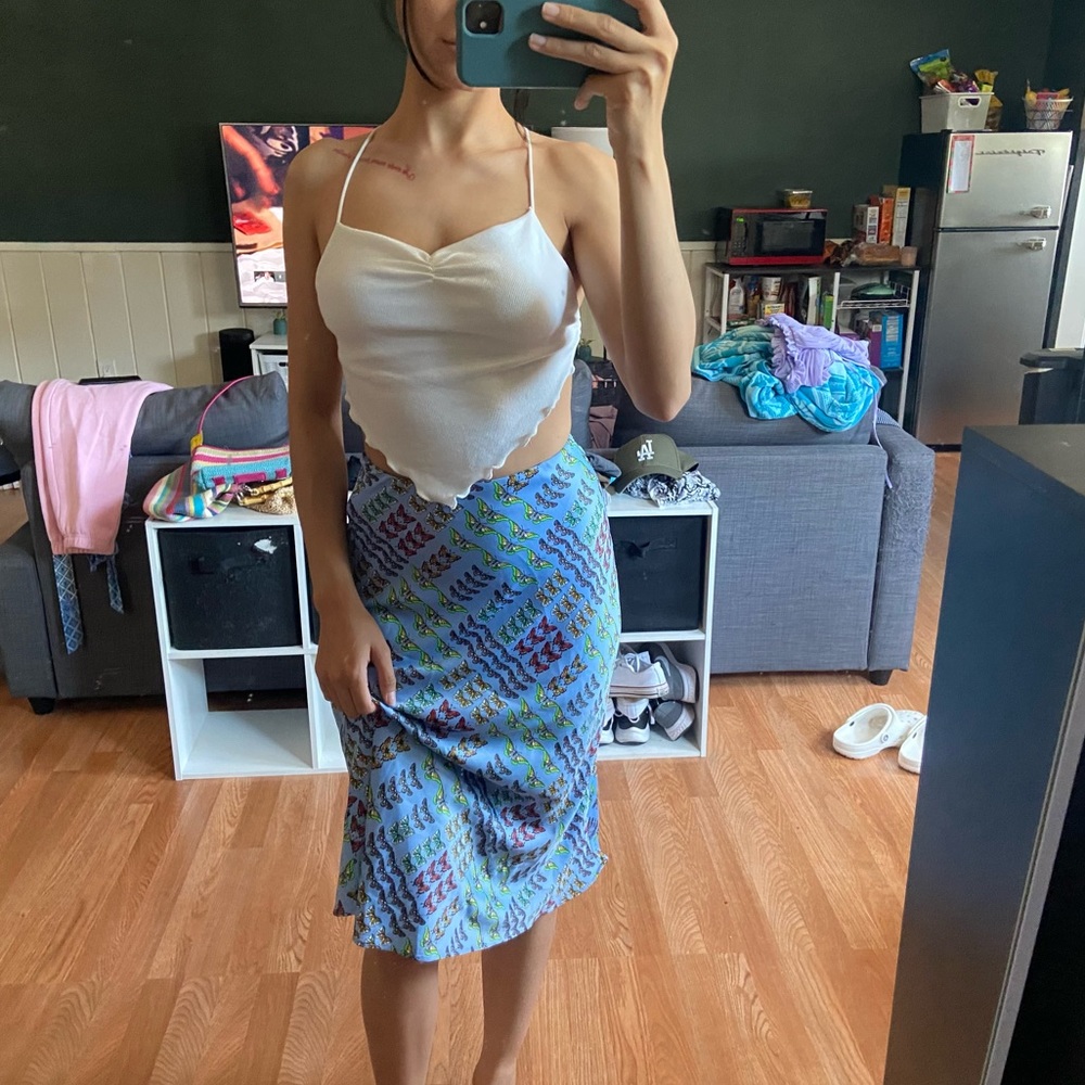 Silky butterfly midi skirt